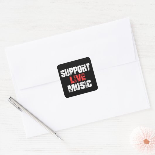 Steun Live Muziek Vierkante Sticker (Envelop)