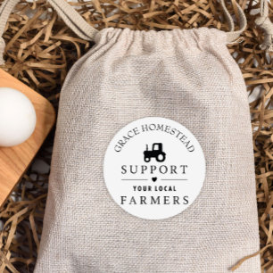 Steun lokaal Boerderij Voeg naam toe Farmers Markt Ronde Sticker