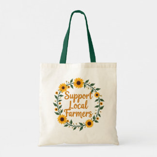 Steun lokale boeren Zonnebloem krans ontwerp Tote Bag