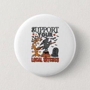 Steun Lokale Heksen Halloween Hek Kookpot Pompoen Ronde Button 5,7 Cm