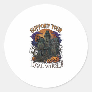 Steun Lokale Heksen Halloween Spokenhuis Pomp Ronde Sticker
