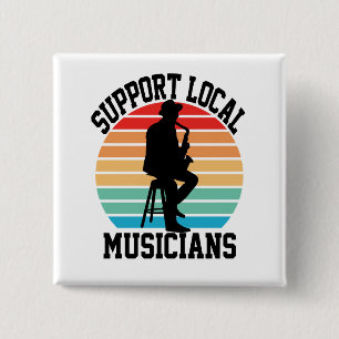 Steun lokale muzikanten voor muziek liefhebbers vierkante button 5,1 cm