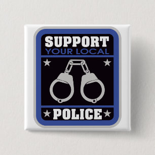 Steun lokale politie vierkante button 5,1 cm