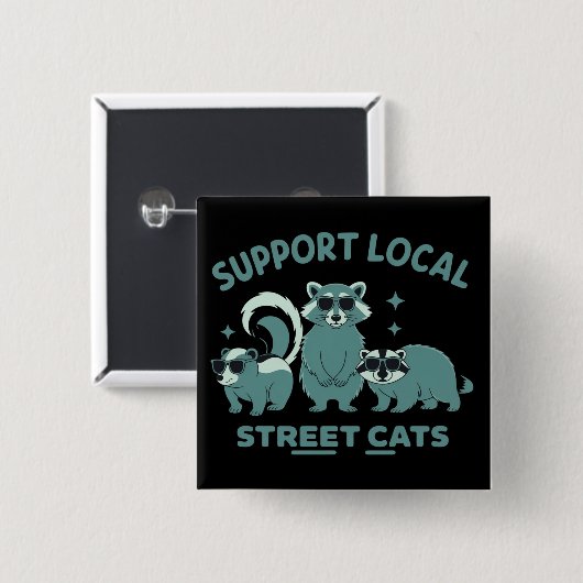 Steun Lokale Straatkat Grappige Wasbeer Opossum Vierkante Button 5,1 Cm (Voorkant /achterkant)