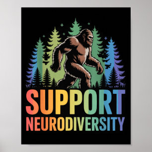 Steun Neurodiversiteit Grappig Bigfoot Autisme ADH Poster