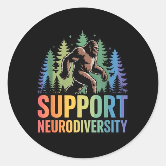 Steun Neurodiversiteit Grappig Bigfoot Autisme ADH Ronde Sticker (Voorkant)