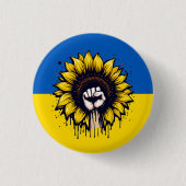 Steun Oekraïne Blauwe & Gele Zonnebloem Vlag Ronde Button 3,2 Cm (Voorkant)