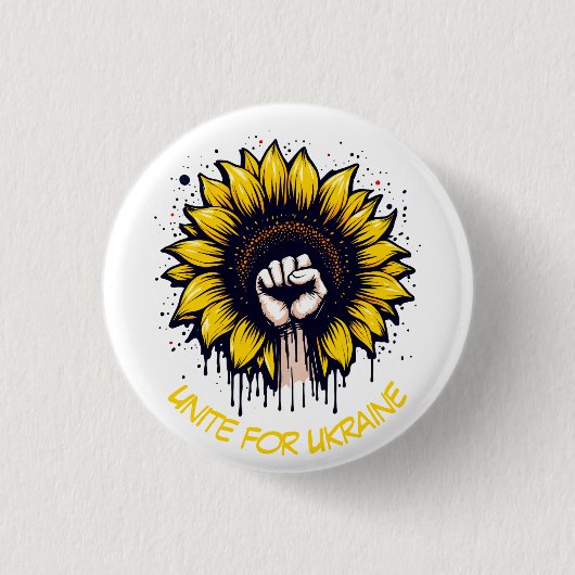 Steun Oekraïne Fist & Zonnebloem Ronde Button 3,2 Cm (Voorkant)