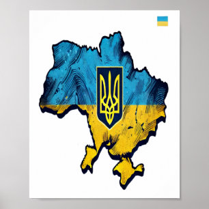 Steun Oekraïne – Gratis kaart Oekraïne met vlag Tr Poster