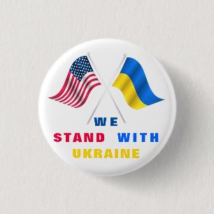 Steun Oekraine Knop USA en Oekraïense Vlaggen Ronde Button 3,2 Cm
