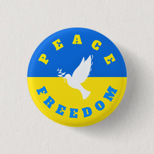 Steun Oekraïne Knop Vredesduif Vrijheid - Vrede Ronde Button 3,2 Cm