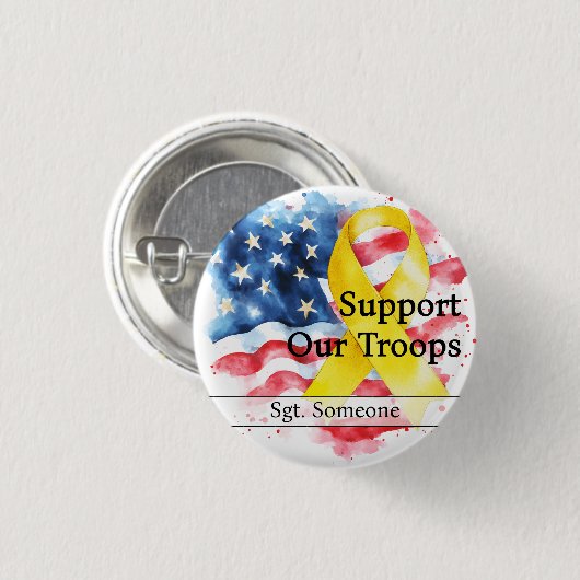 Steun onze troepen Geel Bewustzijnslint Klein Ronde Button 3,2 Cm (Voorkant /achterkant)