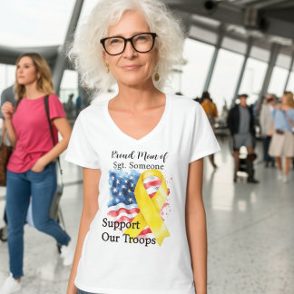 Steun onze troepen Geel Bewustzijnslint V-hals T-shirt