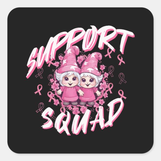 Steun Team Gnome Warrior Borstkanker Bewustzijn Vierkante Sticker (Voorkant)