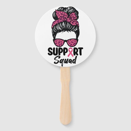 Steun Team Rommelige Knot Roze Krijger Borstkanker Handwaaier (Voorkant)