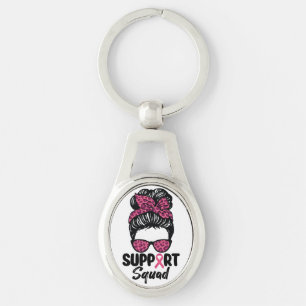 Steun Team Rommelige Knot Roze Krijger Borstkanker Sleutelhanger