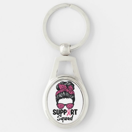 Steun Team Rommelige Knot Roze Krijger Borstkanker Sleutelhanger (Voorkant)