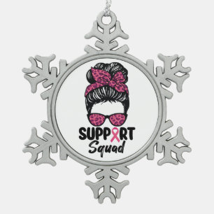Steun Team Rommelige Knot Roze Krijger Borstkanker Tin Sneeuwvlok Ornament