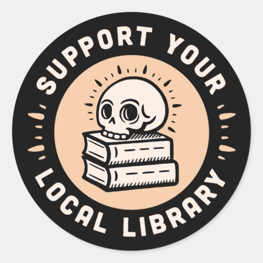 Steun uw lokale bibliotheek donkere academia booki ronde sticker (Voorkant)