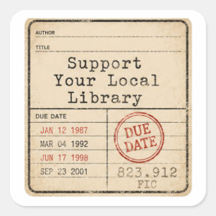 Steun uw lokale bibliotheek - Vintage kaartlabel Vierkante Sticker