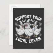 Steun uw lokale Coven Haan Halloween Spooky Aankondigingskaart (Voorkant / Achterkant)