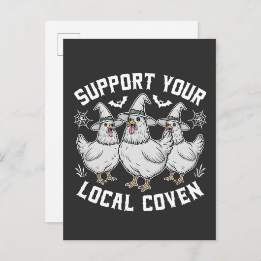 Steun uw lokale Coven Haan Halloween Spooky Aankondigingskaart (Voorkant / Achterkant)