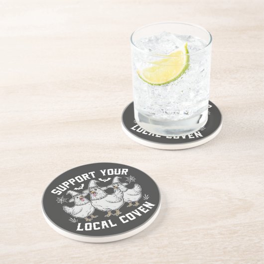 Steun uw lokale Coven Haan Halloween Spooky Zandsteen Onderzetter (Zijkant)