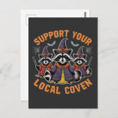 Steun uw lokale Coven Spooky Raccoon Halloween Briefkaart (Voorkant / Achterkant)