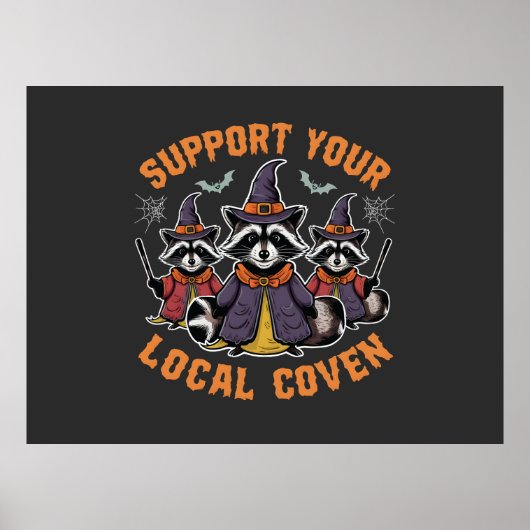 Steun uw lokale Coven Spooky Raccoon Halloween Poster (Voorkant)
