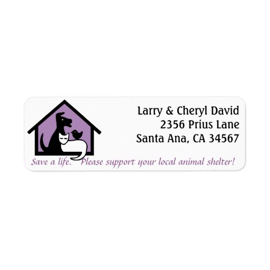 Steun uw lokale dierenasiel adreslabel. etiket (Voorkant)