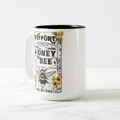 Steun uw lokale honingbijen tweekleurige koffiemok (Voorkant links)
