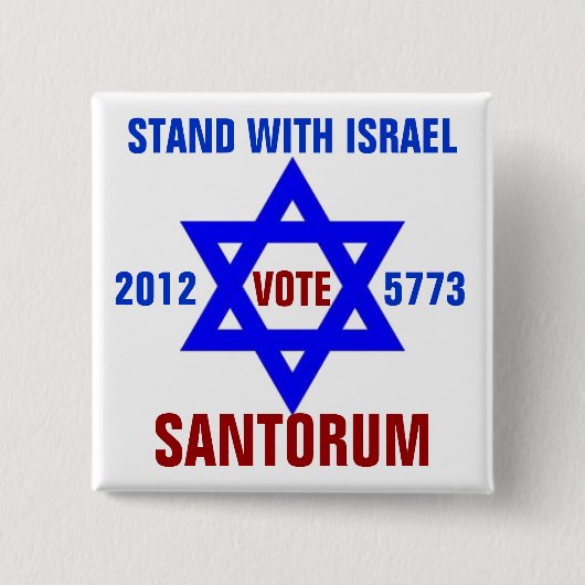 Steun voor de Israëlische stem Santorum Vierkante Button 5,1 Cm (Voorkant)
