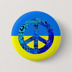 Steun voor het Oekraïense vlaggenblauwe vredesteke Ronde Button 5,7 Cm