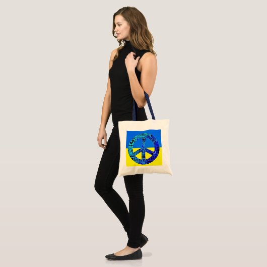 Steun voor het Oekraïense vlaggenblauwe vredesteke Tote Bag (Voorkant (model))