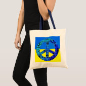 Steun voor het Oekraïense vlaggenblauwe vredesteke Tote Bag (Voorkant (product))