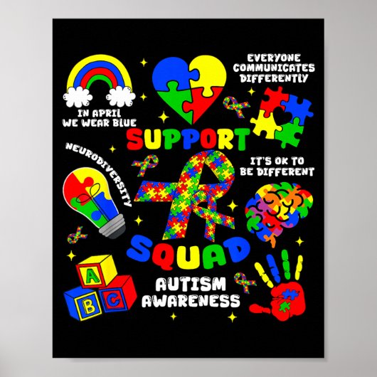 Steunteam autisme bewustzijn puzzelstukken lint poster (Voorkant)