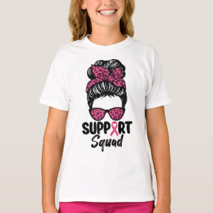 Steunteam rommelige knot roze krijger borstkanker t-shirt