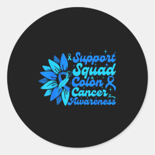 Steunteam zonnebloem darmkanker blauw ronde sticker