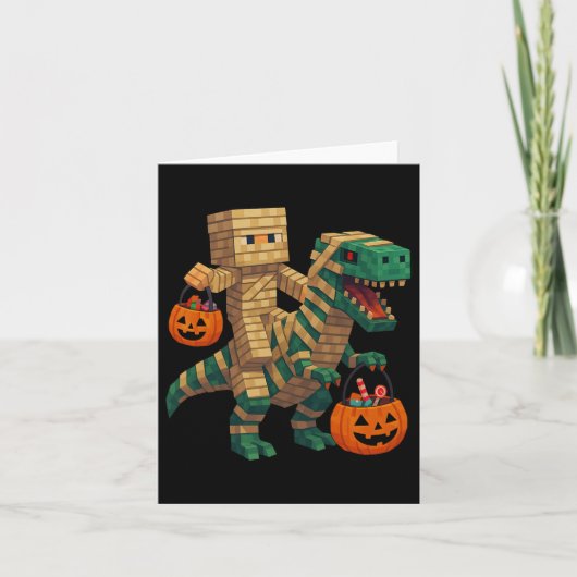 Steve Riding Mummy Dinosaur T Rex Halloween Grappi Kaart (Voorkant)