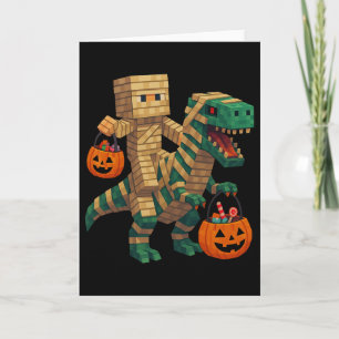 Steve rijdt Mummy Dinosaur T Rex Halloween Grappig Kaart