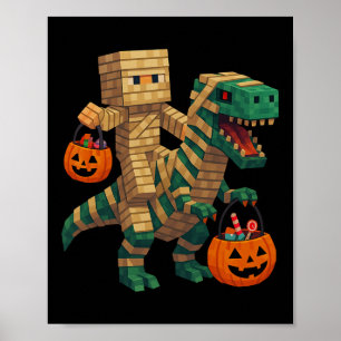 Steve rijdt Mummy Dinosaur T Rex Halloween Grappig Poster