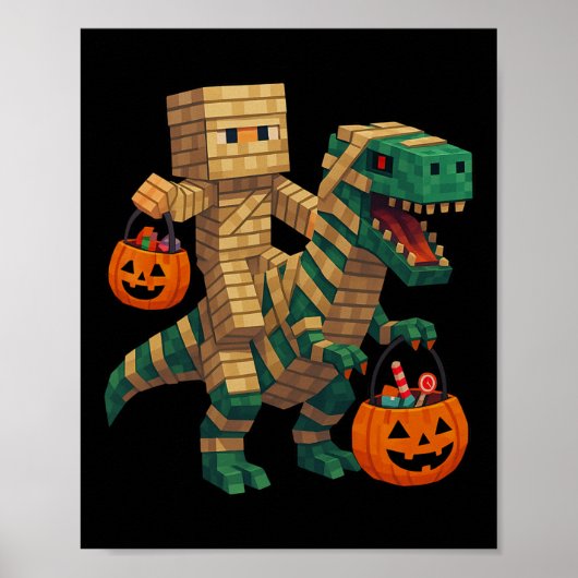 Steve rijdt Mummy Dinosaur T Rex Halloween Grappig Poster (Voorkant)