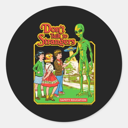 Steven Rhodes Don't Talk To Strangers Alien Retro Ronde Sticker (Voorkant)
