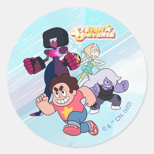 Steven Universe | Actie Crystal Gem Group Ronde Sticker (Voorkant)
