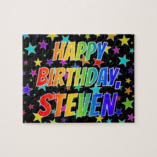 "STEVEN" voornaam, geun "HAPPY BIRTHDAY" Legpuzzel (Horizontaal)