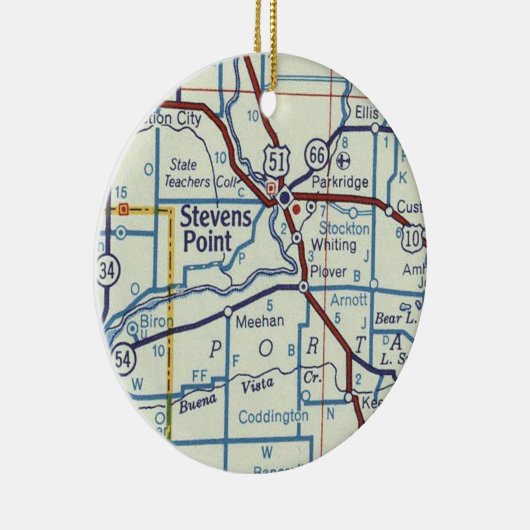 Stevens Point WI  Map Keramisch Ornament (Rechts)