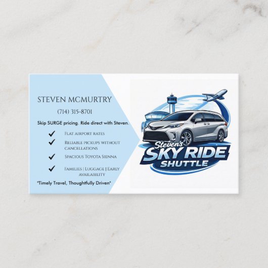 Steven's Sky Ride Shuttlebus Visitekaartje (Voorkant)
