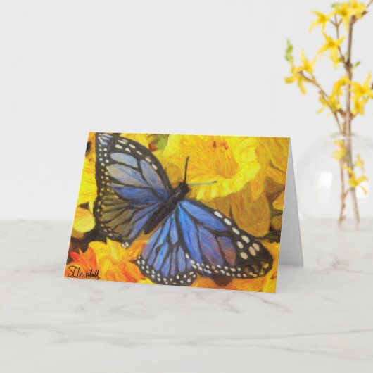 Steve's Blue Butterfly Kaart (Gele Bloem)