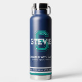 Stevie name: sportmonogram blauwgroen waterfles (Voorkant)