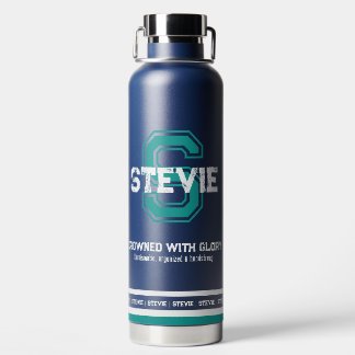 Stevie name: sportmonogram blauwgroen waterfles